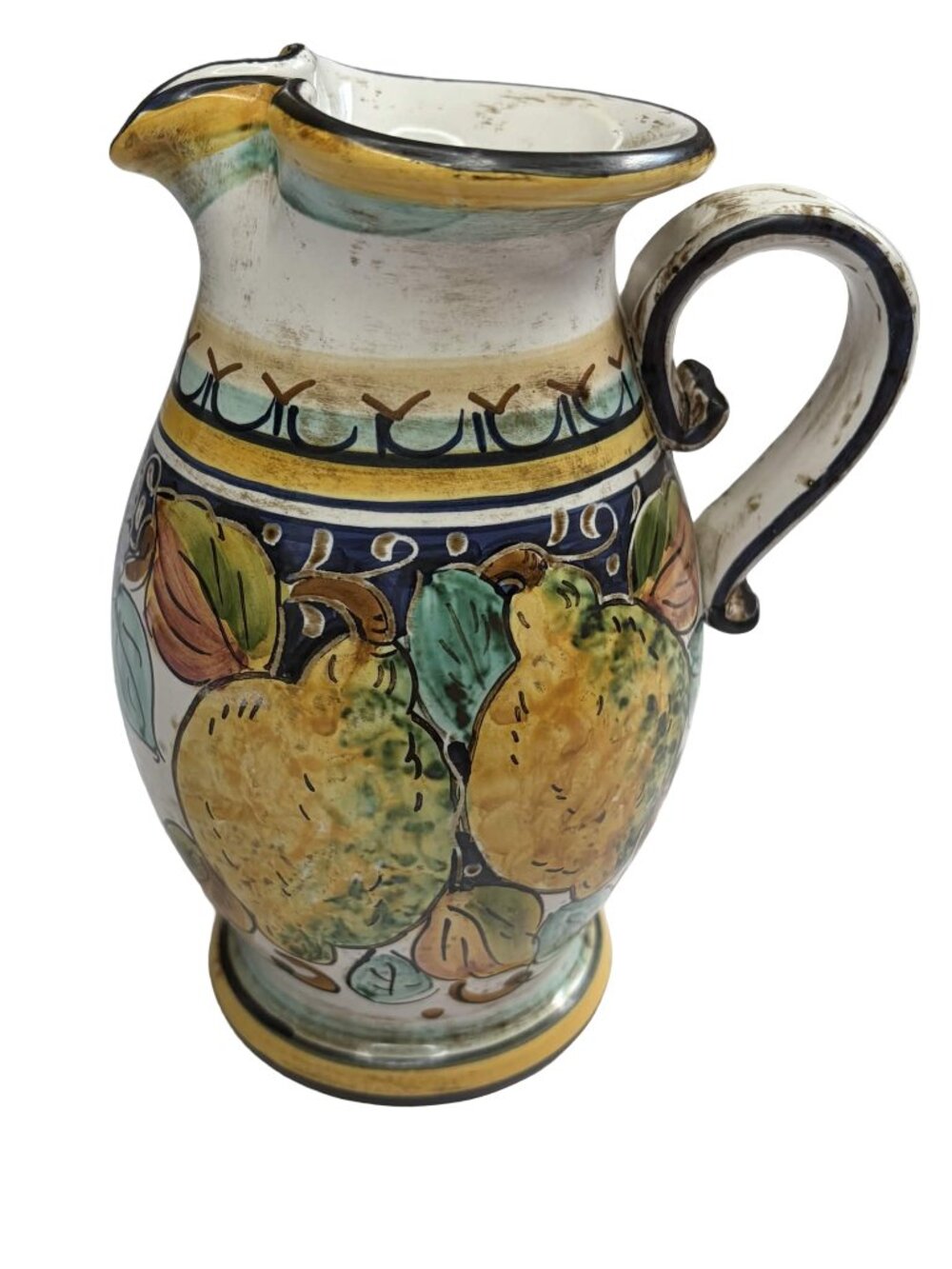 Saca Castelli Italian Pottery Pitcher Jug Lemon Fruit Hand Painted 8" Signed
